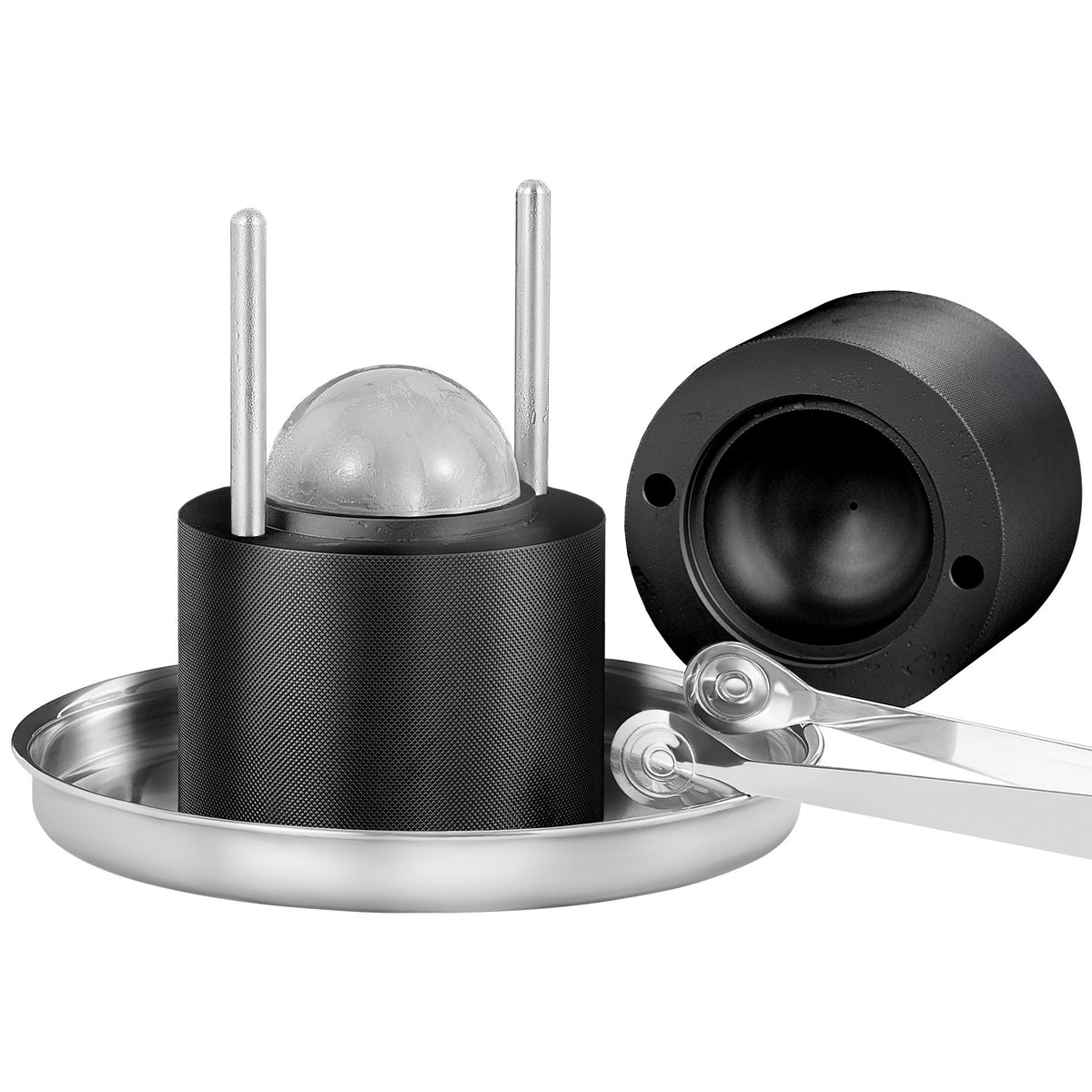 VEVOR Ice Ball Press, 6cm Ice Ball Maker, Aircraft Al Alloy Ice Ball Press Kit for 60mm Ice Sphere, Ice Press with Tong and Drip Tray, for Whiskey, Cocktail, Bourbon, Scot on Party & Holiday, Black