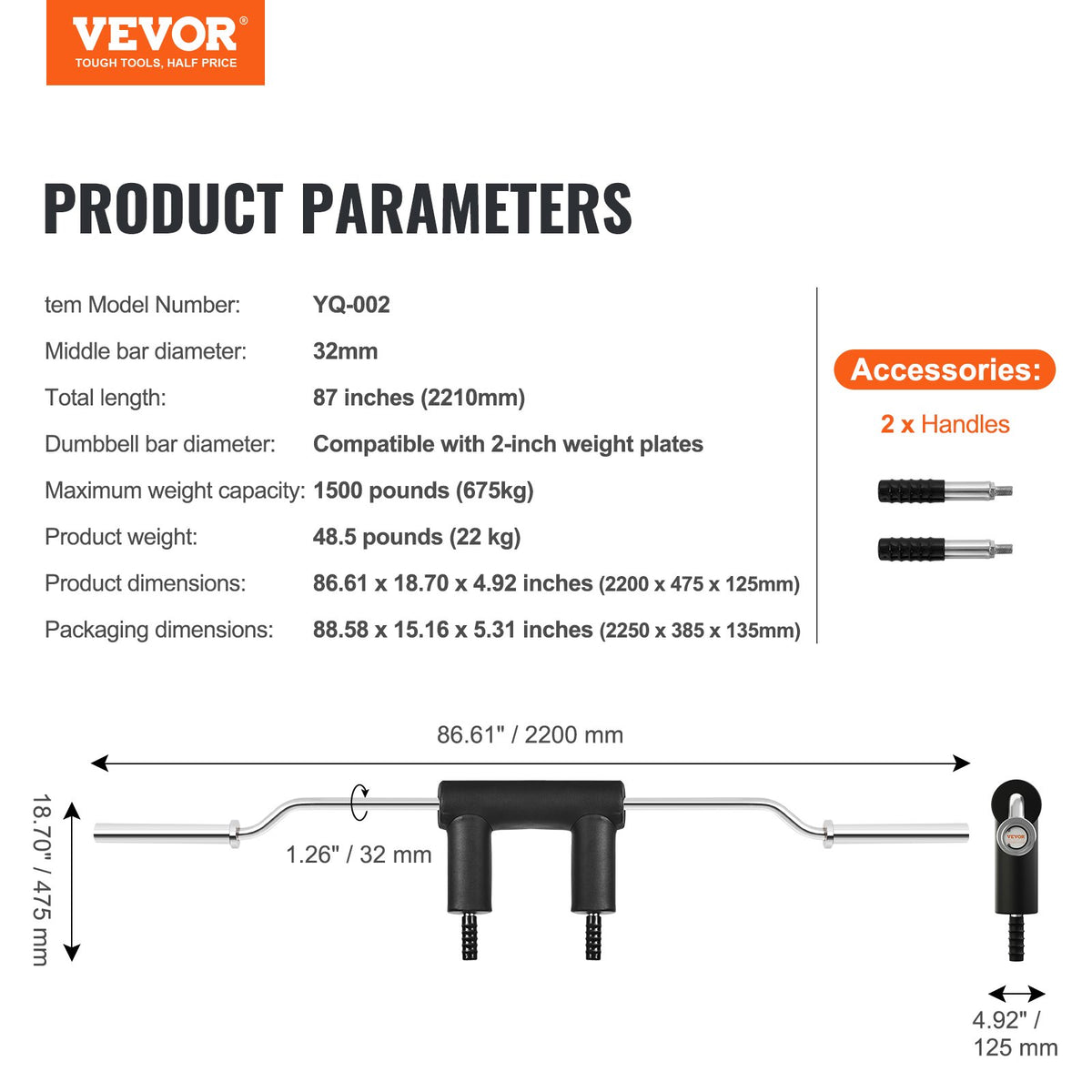 VEVOR Safety Squat Bar Fitness Squat Bar Attachment Weight Lifting