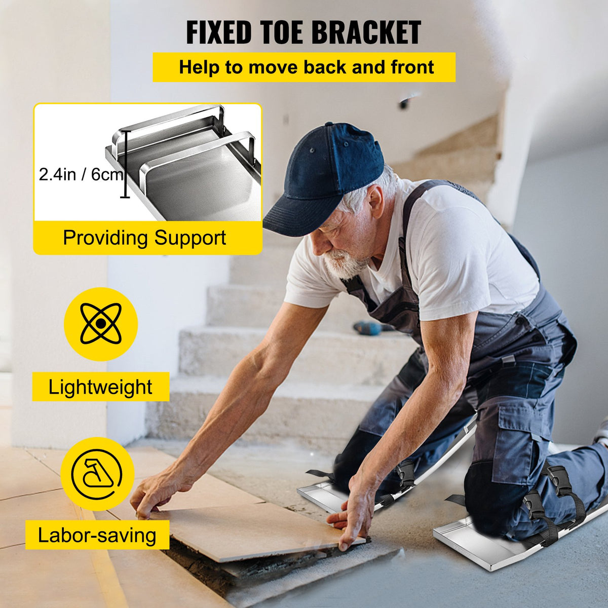 VEVOR Concrete Knee Boards 70cm x 20cm Slider Knee Boards, Kneeler Board Stainless Steel Kneeboards, Concrete Sliders Pair Moving Sliders, with Concrete Board Straps for Cement and Concrete Finishi