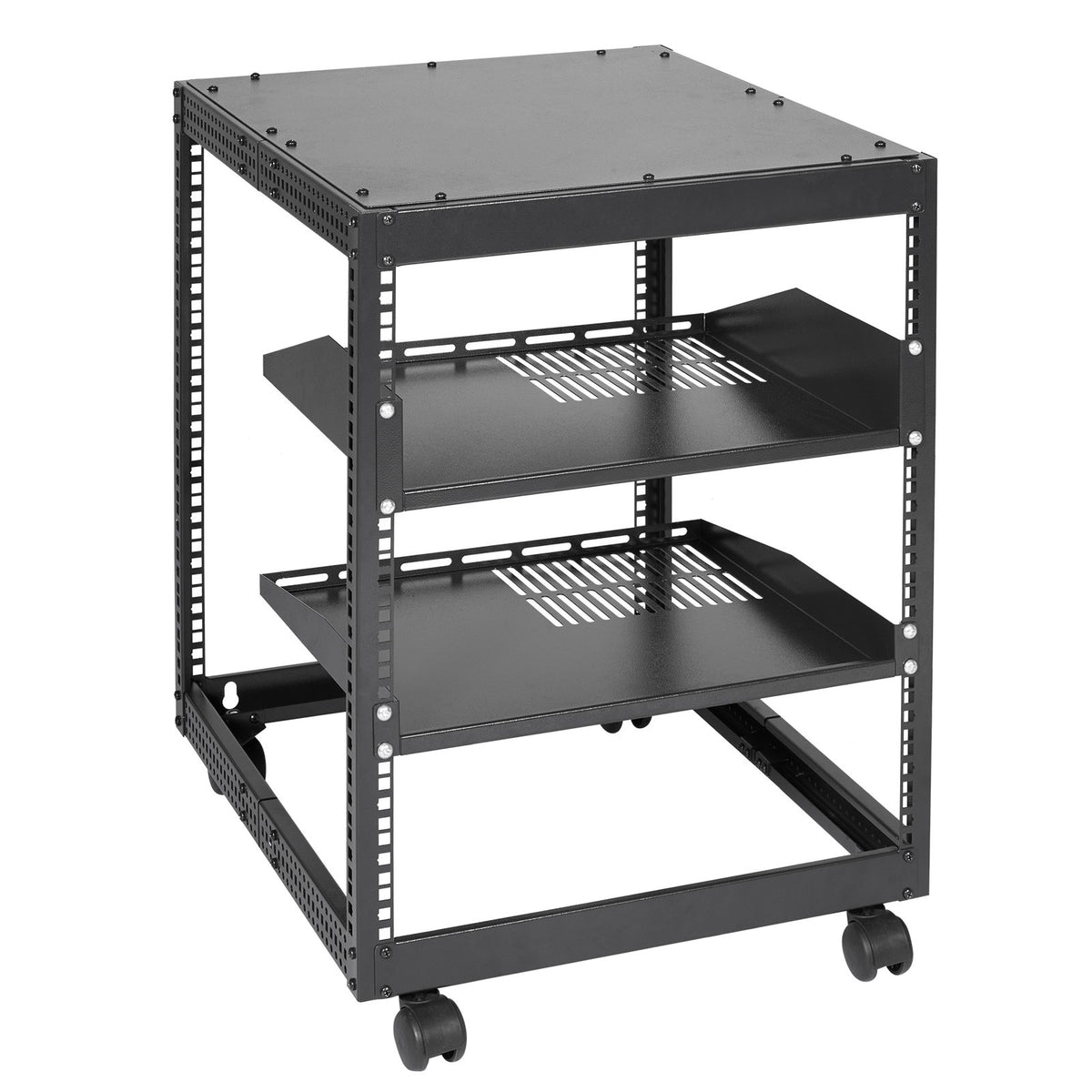 VEVOR 12U Open Frame Server Rack, 15''-40'' Adjustable Depth, Free Standing or Wall Mount Network Server Rack, 4 Post AV Rack with Casters, Holds All Your Networking IT Equipment AV Gear Router Modem