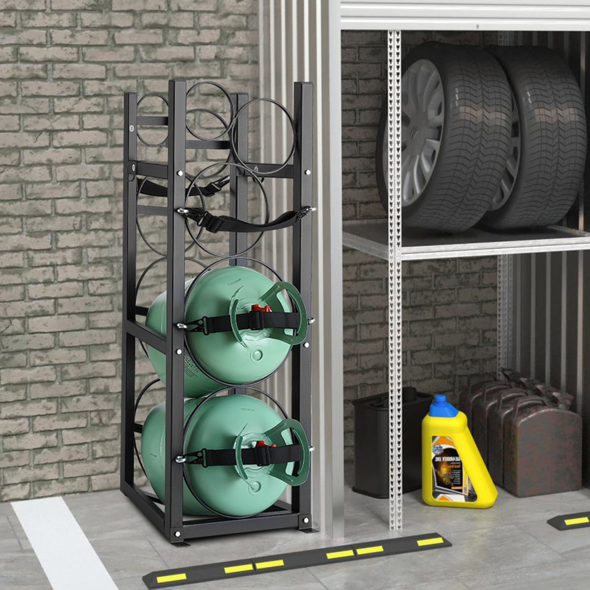 VEVOR Refrigerant Tank Rack, with 2 x 30lbs and Other 3 Small Bottle Tanks, Cylinder Tank Rack 12.79x12.99x47.12 in, Refrigerant Cylinder Rack and Holders for Freon, Gases, Oxygen, Nitrogen
