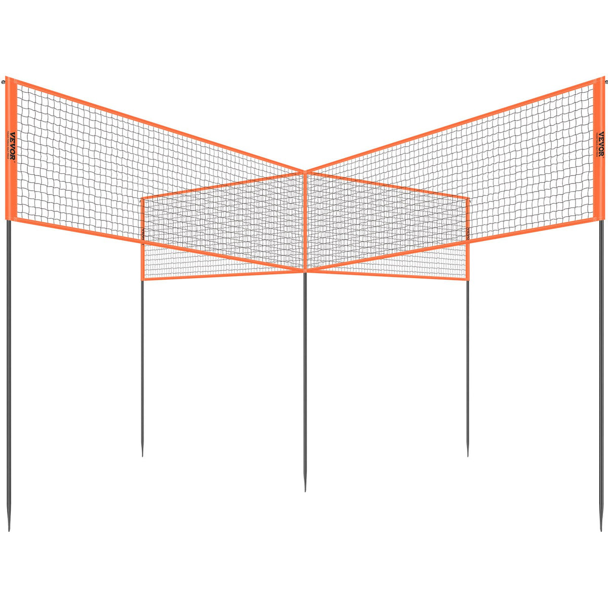 VEVOR 4-Way Volleyball Net, Adjustable Height Badminton Net Set for Backyard Beach Lawn, Outdoor Portable Volleyball Net with Carrying Bag, 4 Square Quick Assemble Game Set For Kids And Adults