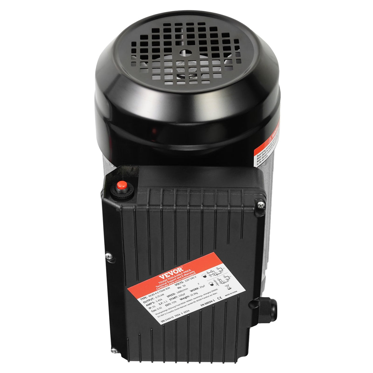VEVOR 0.75KW Electric Motor 1400 rpm, AC 220~240V 5.45A, 80, B34 Frame, Air Compressor Motor Single Phase, 19mm Keyed Shaft, CW/CCW Rotation for Agricultural Machinery and General Equipment